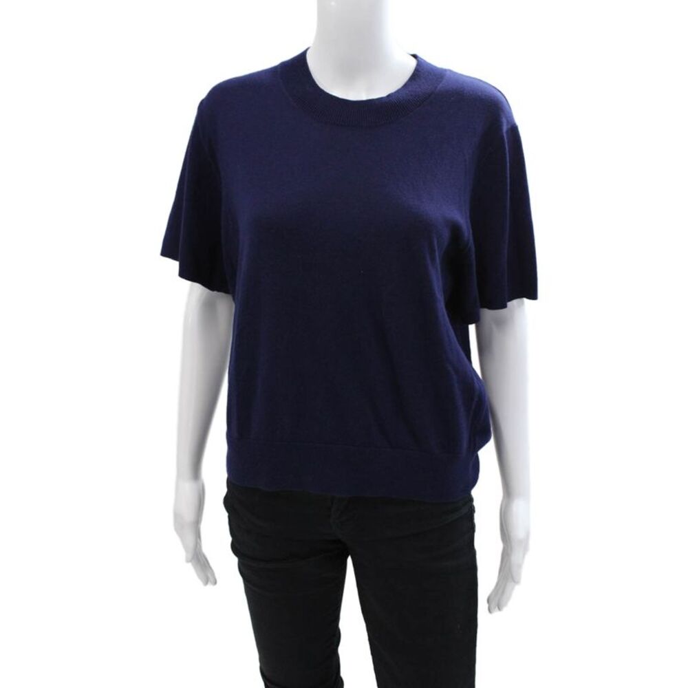 Baldwin Womens Crew Neck Short Sleeve Knit Blouse Top Dark Blue Size M